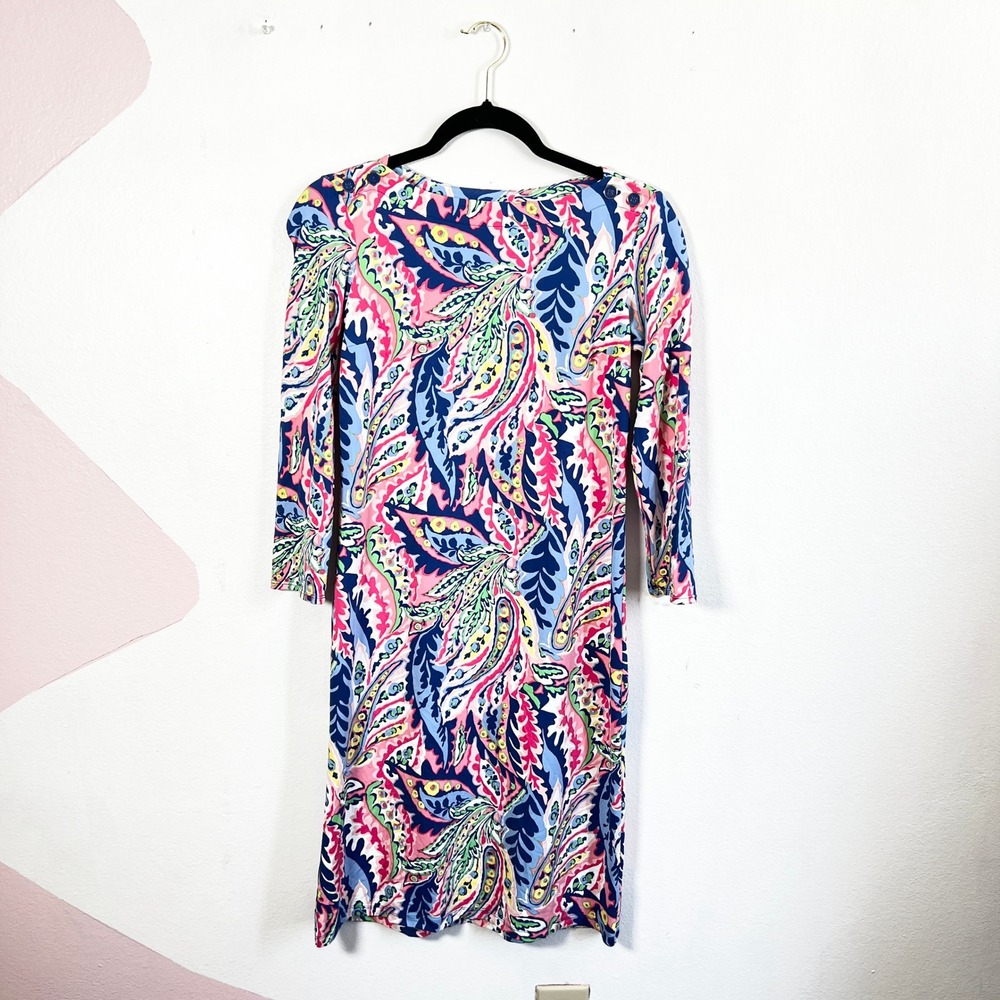 Talbots Shift Dress Womens XS Botanical Paisley Vacation Coastal - Picture 2 of 7